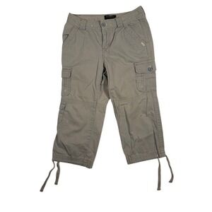 Eddie Bauer Womens Tan Cotton Cargo Capri Pants Size 2 Drawstring Hem Khaki